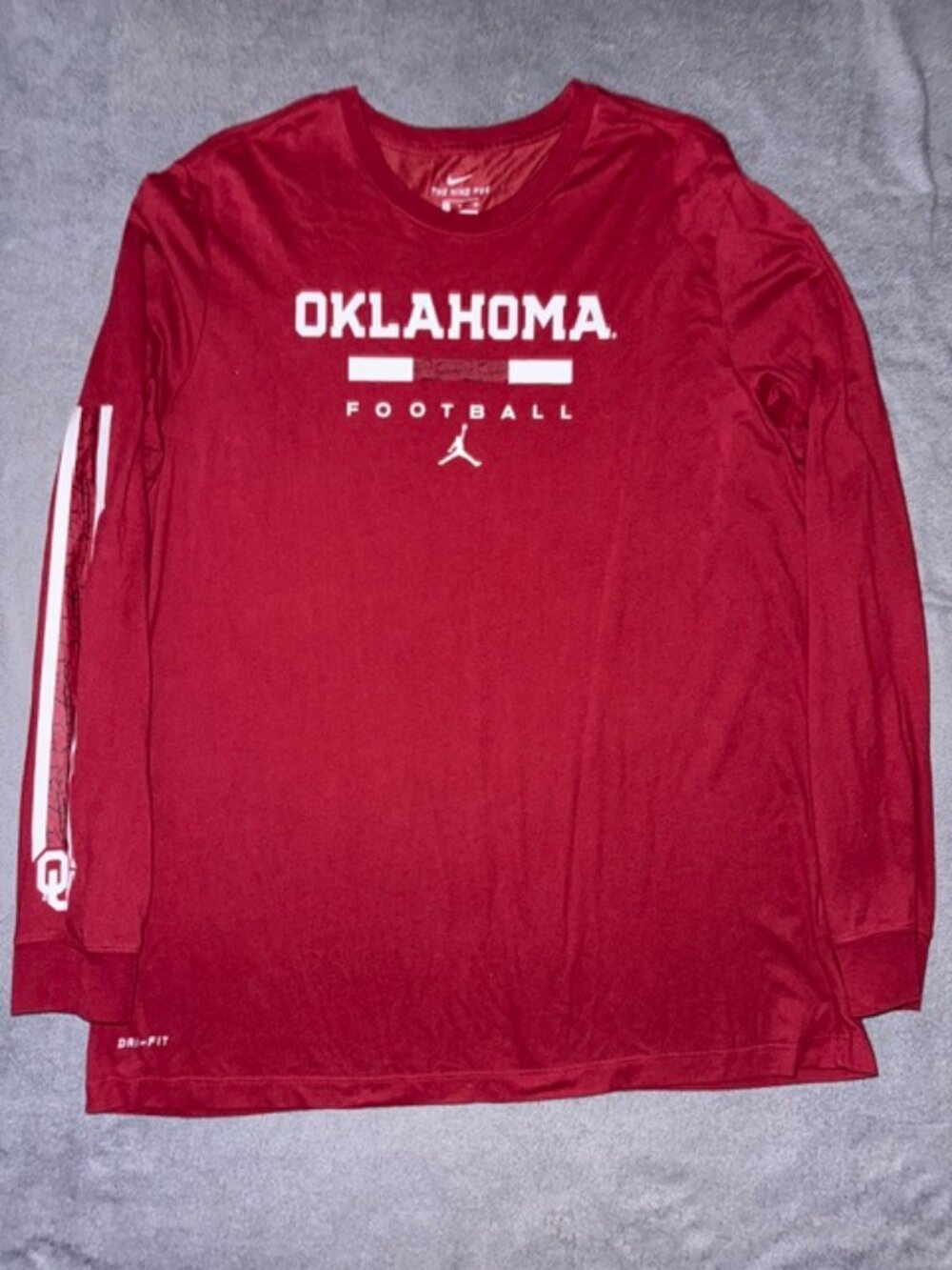 Nike Dri Fit Jordan OU Oklahoma Football Long Sleeve Shirt Top Size XL Red White